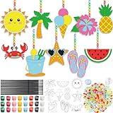 Dunzoom 30 Set Summer Window Art Suncatchers Kits Summer Beach Fruit DIY Suncatchers Craft Kits Make Your Own Paint Ornaments for Boys Girls Craft Painting Art Activity