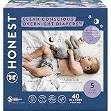 The Honest Company Clean Conscious Overnight Diapers for Sensitive Skin | Hypoallergenic, Fragrance Free | Cozy Cloud + Star Signs | Club Box, Size 5 (27+ lbs), 40 Count