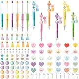 W1cwey Valentine’s Beadable Ballpoint Pens - 188pcs Valentine’s Day Exchange Gifts Bulk DIY Craft Kit 12 Colorful Pens Heart Beads Kids' Multi-Item Party Favor Packs Resin Pendants Creative Projects