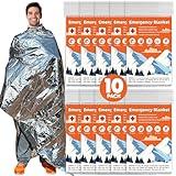 Phafaloop 10 Pack Emergency Thermal Blanket Survival, Mylar Blankets for Outdoor, Space Blanket, Silver Foil for Survival, Survival Kit Camping Blankets, Body Warmer, First Aid, Hiking 84” x 52”