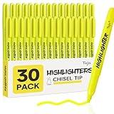 Taja 30 Pack Yellow Highlighters Bulk, Chisel Tip Highlighters Markers Set with No Bleed Ink, Perfect for School & Office Supplies