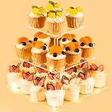 HENABLE 3 Tier Cupcake Stand Cupcake Holder, Acrylic Cupcake Tower with LED Yellow Light for 24 Cupcakes, Dessert Table Display Set for Birthday, Bar, Decor Weddings, Parties Events