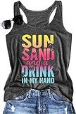 Sun Sand and in My Hand Tank Tops Womens Cute Hawaii Vacation Tank Top Summer Beach Sleeveless T Shirt Tank Cami(Dark Gray2,XXL)
