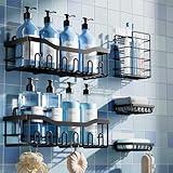 5-Pack Rustproof Stainless Steel Shower Caddy Set – No Drill Adhesive Bathroom Organizer, Space-Saving Shower Shelves for Apartment Essentials, Bathroom/Kitchen Storage & Rent-Friendly Home Decor