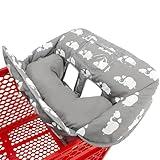 Soft Pillow Attached 2-in-1 Shopping Cart and High Chair Cover for Baby, Cotton Padded Cart Cover, Fold'n Roll Style, Portable with Carry Bag (Gray Elephant)