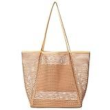 Iioscre Mesh Beach Tote Bags for Womens, Causal Hobo Pool Bags for Swimming Pools Vacations Beach Essentials