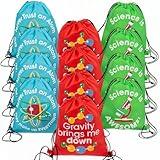 Fun Express Science Party Drawstring Backpacks & Favor Bags - Durable Polyester - Perfect for Science Camps Kids - Parties & STEM Activities - Ideal for Fun Celebrations - 12" x 14.5" - 12 Pieces