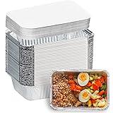 Aluminum Pans with Lids (50-Pack, 8.5"×6") 2.25 LB Capacity Foil Food Containers with Lids - 50 Pans and 50 Cardboard Covers - Disposable Tin Foil Pans - for Baking, Meal Prep and Freezer, Takeout
