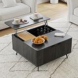 Lift up Coffee Table, Lift up Desktop Central Table, with Large Hidden Storage Room, Open Shelves, Anti Pinch Design, Quiet Living Room (Black)