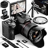 NBD 64MP Digital Cameras for Photography,5K Vlogging Cameras for YouTube,16X Optical Zoom Travel Point and Shoot Digital Cameras Fotograficas with 180°Flip Screen,58mm UV Lens,2 Batteries（Black）