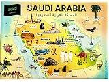 Saudi Arabia Graphic Map and Attractions Souvenir Fridge Magnet 2.5" X 3.5"