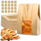 102 Pcs Bread Bags for Homemade Bread, Sourdough Paper Bags With Window, 50% Thicker 13.7x8.2x3.7in, A Large Bakery Bag Used for Storage Sourdough & Snacks, 110 Cute Sealing Stickers With Ties