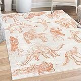 Ambesonne Jurassic Decorative Rug, Arrangement of Various Dinosaurs Illustrations Skeleton Biology Historic, Quality Carpet for Bedroom Dorm and Living Room, 5' 1" X 7' 5", Burnt Orange