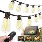 addlon 54(48+6) FT Solar String Lights Waterproof,Patio Lights Solar Powered with Remote & USB Port 15+1 LED Shatterproof Bulbs 3 Light Modes, Dimmable Solar Light for Camping Backyard Garden