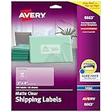 Avery Printable Shipping Labels with Sure Feed, 2" x 4" Customizable Stickers, Matte Clear, 250 Blank Mailing Labels, Great for Mailing, Shipping, and More (8663)