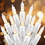 Brightown 100 Count Warm White Christmas Lights, Clear Mini Incandescent Lights on White Wire, Christmas Tree String Lights for Indoor Outdoor Decorations（26.5ft）