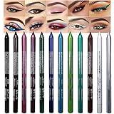 evpct 12Pcs Green Blue White Black Brown Purple Color Gel Glitter Eyeliner Pencils Set for Women Waterline Waterproof Smudge Proof lapiz de ojos delineador de ojos contra el agua Eye Liner Makeup 1
