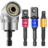 CIGOTU Impact Grade Power Hand Tools Driver Sockets Adapter Extension Set, 3Pcs 1/4 3/8 1/2" Hex Shank Drill Nut Driver Bit Set + 105 Degree Right Angle Driver Extension Screwdriver Drill Attachment