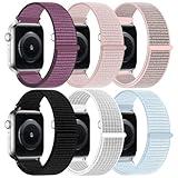 6 Pack Nylon Sport Loop Band Compatible with Apple Watch Band 38mm 40mm 41mm 42mm 44mm 45mm 46mm 49mm Women Men, Soft Adjustable Replacement Straps for iWatch Series 10 9 8 7 6 5 4 3 2 1 SE Ultra (Plum/Rose Pink/Light Pink/Jet Black/Shimmering White/Teal Gray, 38/40/41/42mm(Series 10))