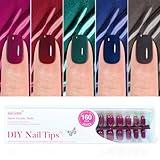 Press on Nails Short 5 Colors, Jofay Fashion 160Pcs Winter Fake Nails, Valentines Press on Nails Square, Natural Reusable Stick on Nails Glue On Nails for women Gift, Soft Gel Nail Kit in 16 Sizes