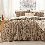 Bedsure Tufted Boho Comforter Set Queen Size - Brown Boho Bed Set, GentleSoft™ 3 Pieces Farmhouse Shabby Chic Embroidery Bedding, Gifts for Woman, Soft Jacquard Queen Comforter for All Seasons