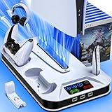 PS5/Slim/Pro Cooling Station with Controller Charging Station for Sony PSP Console Playstation 5 Slim&Standard Disc/Digital Console, PS5 Pro Stand Cooler Accessories Incl Cooling Fan/3 USB Hubs