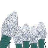 50 C7 Opticore Commercial Cool White Christmas Lights – Outdoor Heavy Duty Holiday Bulbs for Patio, Party on 18 Gauge Green Wire (50 ft)