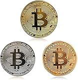 3Pcs Bitcoin Coin - Gold Silver and Bronze Physical Blockchain Cryptocurrency in Protective Collectable Gift。 | BTC Cryptocurrency | Chase Coin