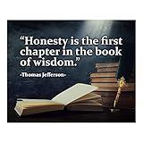Thomas Jefferson Quote Wall Art Print – "Honesty Is the First Chapter of Wisdom"- 10x8" Presidential History Print For Home, Office, School, Library Decor!
