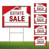 [5 Pack] Estate Sale Signs Set - 16 x 12 Inch Double-Sided Yard Signs With Arrows and Metal H Stakes - Property Sale Directional Signs - Weather-Proof