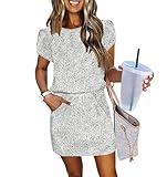 ETCYY NEW Womens Summer Dresses Tie Front Chic Mini Dress Petal Short Sleeve with Pockets