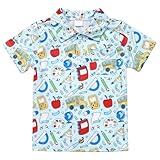 FYMNSI Boys Shirts Back to School Clothes Lapel Button Down Short Sleeve Crayons School Supplies Print Outfit Kids Summer Tops Casual Regular Fit Tee-Shirt Golf Tennis Shirts Uniform Light Blue 5-6Y