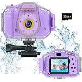 Agoigo Kids Waterproof Camera - Children Underwater HD Video Digital Camcorder, Portable Travel Toy for Toddler - Ideal Christmas Birthday Gifts for Boys Girls Age 3-12 with 32GB Card (Purple)