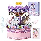RIXINC Rotating Carousel Model Building Sets with Music Box, Girls Toys 6 7 8 9 10 11 12 13 14 Years Old and up, Toys for Girls Christmas and Birthday Gifts for Adults and Kids (874pcs)