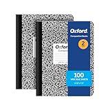 Oxford Composition Notebooks, 9-3/4 x 7-1/2 Inch School Journals, Wide Ruled Paper, Black Marble Covers, 100 Sheets per Book, 2 Pack (1002516)