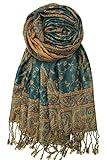 Achillea Soft Silky Reversible Paisley Pashmina Shawl Wrap Scarf w/Fringes (Dark Seagreen)
