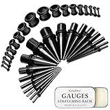 BodyJ4You 37PC Ear Stretching Kit - Beginner Gauges 14G-00G Starter Set - Aftercare Balm Wax - Black Steel Tapers Single Flare Plugs Tunnels - Women Eyelet Mens Earrings Expander Piercing Jewelry