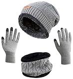HINDAWI Winter Beanie Hat Scarf Gloves Set for Women Men Slouchy Snow Knit Skull Cap Infinity Scarves Touch Screen Gloves Mittens