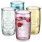 Glaver's Colored Glassware, Ice Cold Drinking Glasses Set of 4 – 18 Oz Vintage Glass Cups for Kitchen, Dining Table – Multi- Colors Glass Tumblers. Hand Wash.