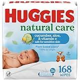 Huggies Natural Care Cucumber, Aloe and Vitamin E Baby Wipes, Hypoallergenic, Scented, 3 Flip-Top Packs (168 Wipes Total), Packaging May Vary