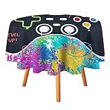 Colorful Retro Gamepad Round Tablecloths Watercolor Abstract Game Gamer Video Paint Style Table Linen Cloth Cover for Home Kitchen Dining Room Outdoor Patio Decoration 70x70in