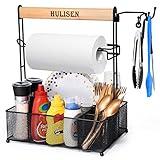 HULISEN Grill Caddy for Outdoor Grill, BBQ Caddy with Paper Towel Holder for Plates, Silverware, Utensils - Picnic & Barbeque & Camping Essentials Accessories for Tailgating, Camper, RV, Backyard
