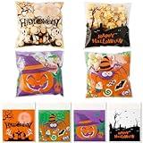 100 PCS Halloween Treat Ziplock bags(4x4 Inch) Self-sealing Candy Cookie Goodie Goody Small Gift Wrap Bags for Halloween Party Favors Supplies Decorations Spider Web Bat Pumpkin Pouches Table Decor
