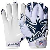 Franklin Sports Dallas Cowboys Youth NFL Football Receiver Gloves - Receiver Gloves For Kids - NFL Team Logos and Silicone Palm - Youth M/L Pair