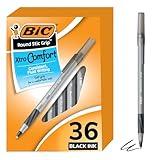 BIC Round Stic Grip Xtra Comfort Black Ballpoint Pens, Medium Point (1.2mm), 36-Count Pack, Perfect Writing Pens With Soft Grip for Superb Comfort and Control