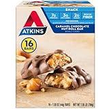Atkins Caramel Chocolate Nut Roll Snack Bar, Protein Snack , 7g Protein, 2g Sugar, Rich in Fiber, 16 Count