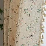 ENJOYBRIDAL Floral Boho Curtains 2 Panels Short 63 Inch Curtains Patterned Semi Sheer Living Room Drapes Farmhouse Bohemian Window Curtain Panels with Tassel Beige Rod Pocket Bedroom Drapes