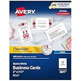 Avery Clean Edge Printable Business Cards with Sure Feed Technology, 2" x 3.5", White, 400 Blank Cards for Inkjet Printers (08877)