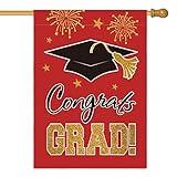 AVOIN colorlife Congrats Grad Diploma Cap House Flag Double Sided, Class Of 2025 Graduation Ceremony Yard Outdoor Decoration 28 x 40 Inch Red