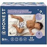 The Honest Company Clean Conscious Overnight Diapers for Sensitive Skin | Hypoallergenic, Fragrance Free | Cozy Cloud + Star Signs | Club Box, Size 6 (35+ lbs), 34 Count